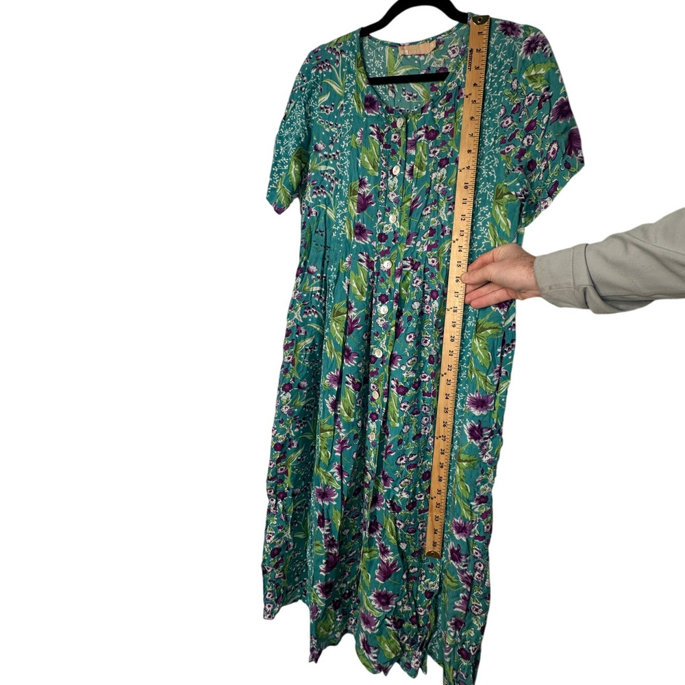 Vermont Country Store S Delightful Garden $80 Button Front Midi Dress RAYON Blue - Picture 6 of 9
